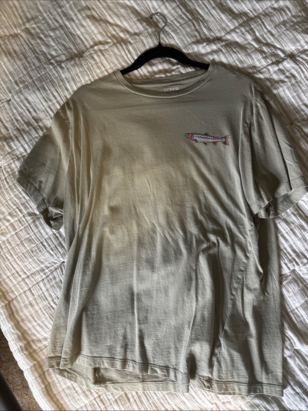 J. Crew Factory Olive Green Short Sleeve Tee with Fish Patch